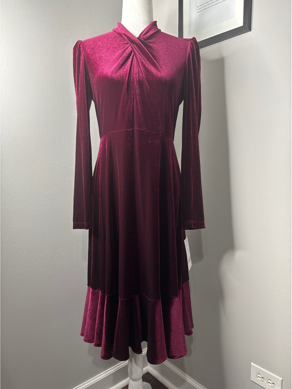 Maison Tara Burgundy Velvet Midi Dress Size 10